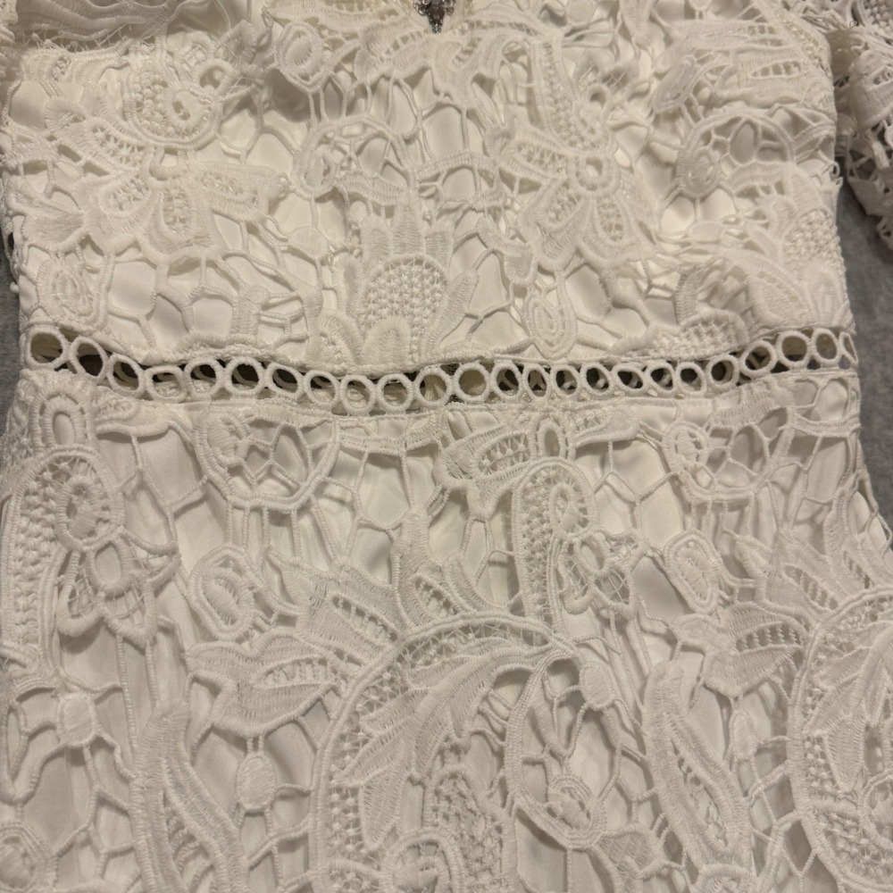 Lulus White Lace Off Shoulder Ruffle High Low Midi Dress Medium Rush Homecoming - Picture 8 of 10